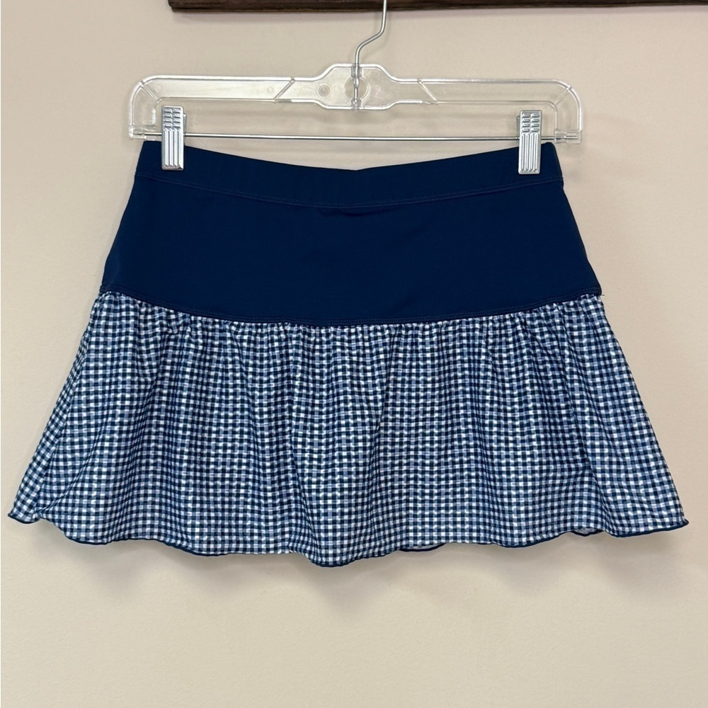 Vineyard Vines: Girls Navy Gingham Ruffle Performance Skort, Size L (14)
